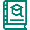 Icon für Workshop Akademie: Ein Buch mit einem Hammer oder Werkzeug, symbolisiert Wissen und praktische Anwendung.