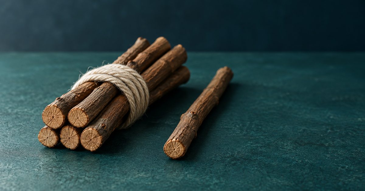 Fünf gebündelte Holzstäbe neben einem einzelnen losen Stab