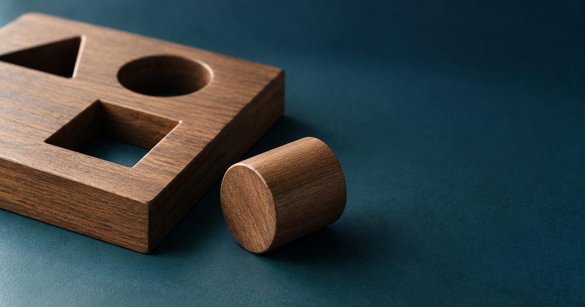 Holzbrett mit einem runden Zapfen neben einem quadratischen Loch